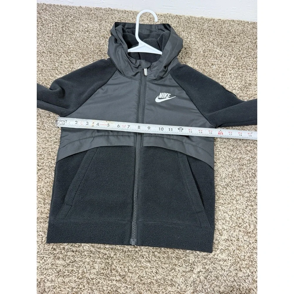 Nike Kids Sherpa Fleece Full Zip Hooded Jacket Black Size 5-6Y